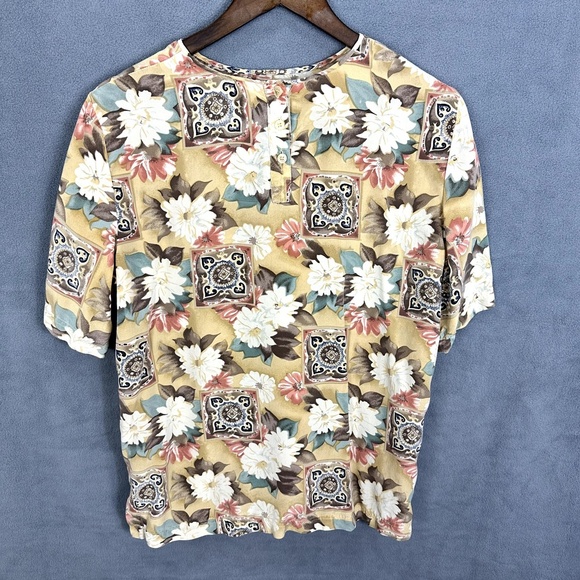 Vintage 90s Jacqueline Ferrar Blouse Women L Floral Tile Print Boho Cottagecore - Picture 5 of 5